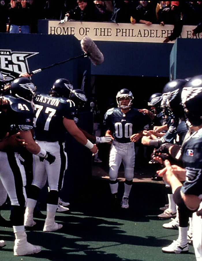 Tony Danza takes the field for an Eagles game in a scene from The Garbage Picking Field Goal Kicking Philadelphia Phenomenon